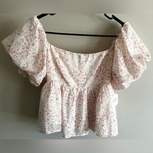 Altar'd State Floral Puff Sleeve Babydoll Top NEW